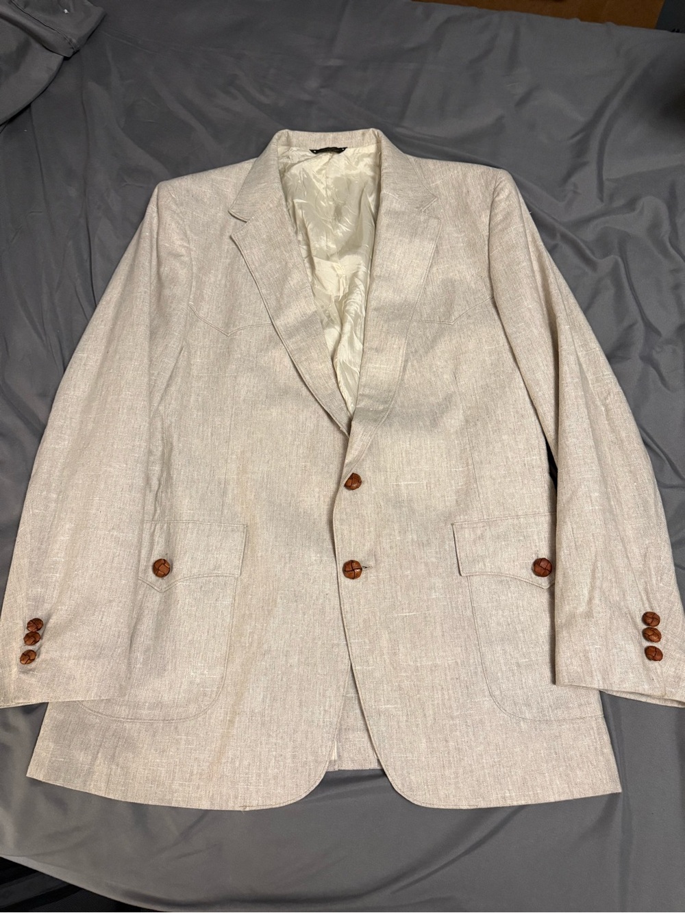 Vintage 70s Levi’s Western Wear sport coat blazer beige 46L leather buttons